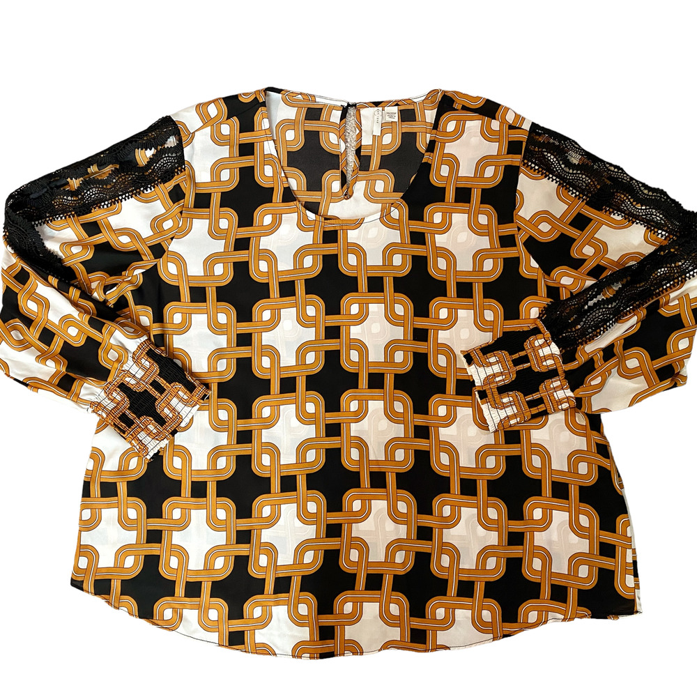 🛍️ Cato Est. 1946 Black Gold Blouse Cut Out Sleeves Womens Size 18/20W